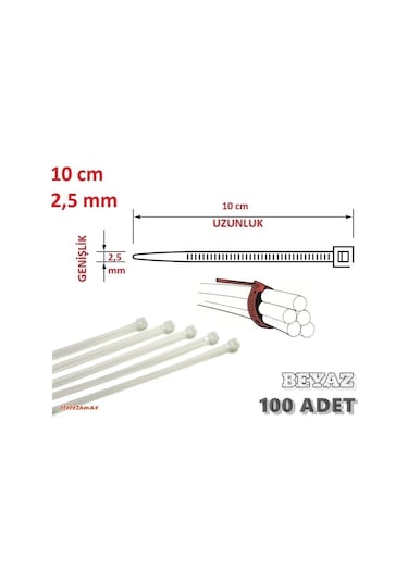 100 Adet 10Cm X 2.5Mm Plastik Cırt Kelepçe Kablo Bağı Beyaz