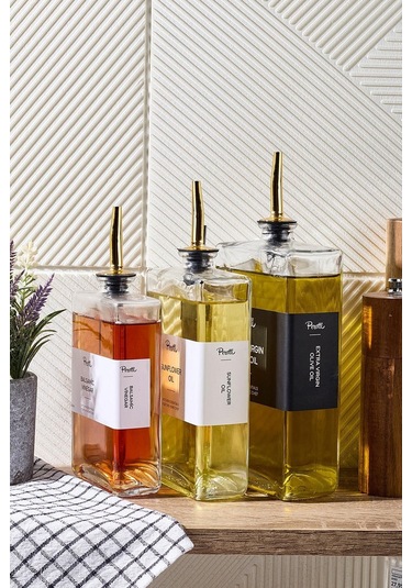 Perotti Molivet Gold Cam Yağlık 3 Lü Cam Yağdanlık - Sirkelik - Sosluk 3 Boy Şefaf