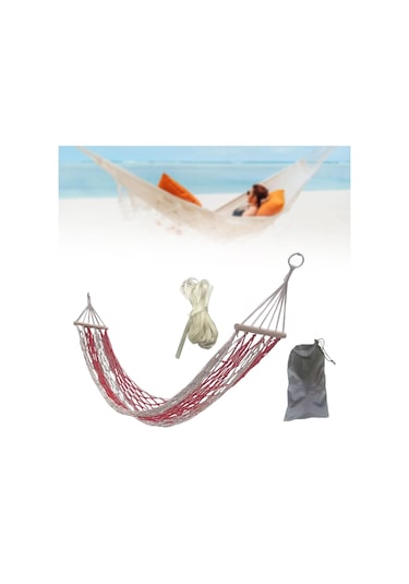 Suntek Kamp Hamak Ağır Katlanır Plaj Veranda Kırmızı-beyaz Beyaz - Kırmızı
