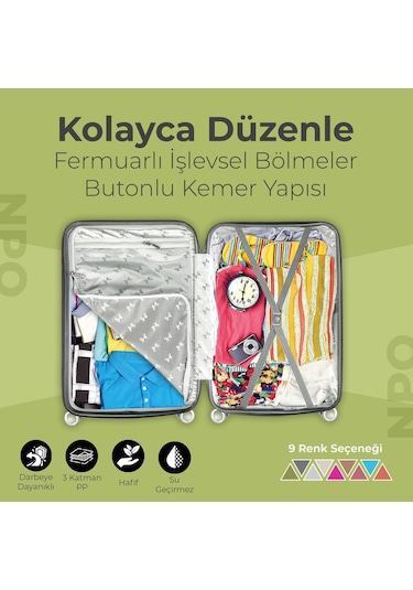 Npo Diamond Pp Polipropilen Büyük Ve Orta Boy 2'li Kırılmaz Valiz Seti-siyah Siyah