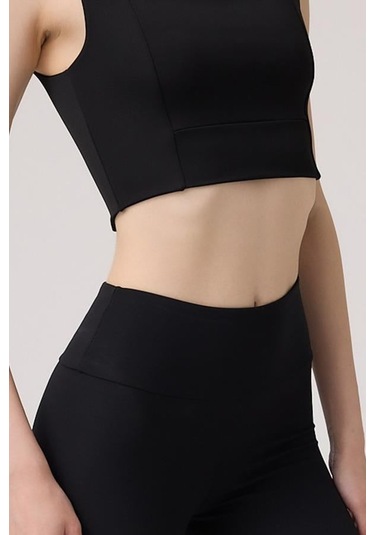 Siyah Kare Yaka Crop Top Büstiyer Siyah