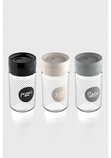 Renga Dorian Yazı Desenli 105 Ml 3'lü Cam Tuzluk Biberlik Seti 122007 Siyah-bej-gri Çok Renkli