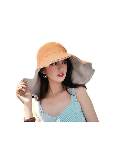Geniş Kenarlı Katlanabilir Plaj Şapkası Büyük Boy Moda Kova Tasarımı, Güneşten Koruma Ve Şık Stil İçin Turuncu
