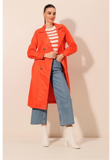 Bigdart 5853 Kruvaze Yaka Trençkot - Turuncu 001