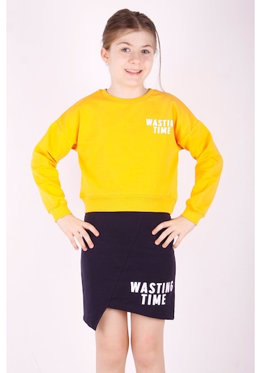 Toontoy Kız Çocuk Wasting Baskılı Etekli Takım Hardal