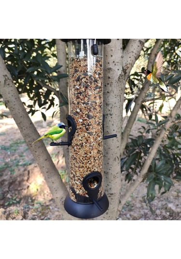 Yuntech01 Dışarıda Asılı Otomatik Kuş Yemeği - 4 Besleme Açığı, Şeffaf Depo, Alttan Çıkarılabilir, Pvc+metal+plastik Materyal