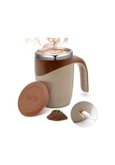 Tenfowee Kahve/protein Çayları Otomatik Karıştırıcı, Şarjlı Paslanmaz Çelik Turizm Kupa, 6 Saat Isı/12 Saat Soğuk Saklama, Preventif Kapak Kahverengi