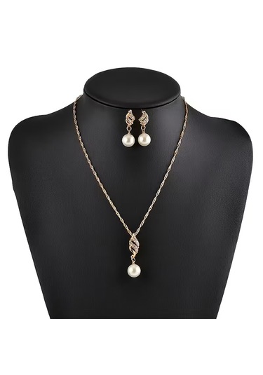 İnci, Zirkon Taş İşlemeli, Gümüş, Altın Kaplama, Takı Seti Kolye Küpe , Yeni Yıl, Gold