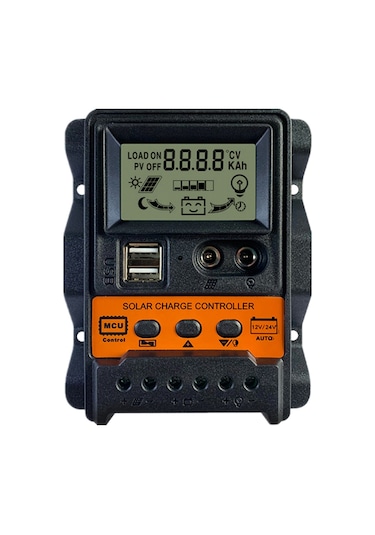 10a Güneş Şarj Kontrol Cihazı Güneş Paneli Akü Regülatörü Çift 5v Usb Portlu 12v/24v Pwm Otomatik Parametre Ayarlanabilir Lcd Ekran