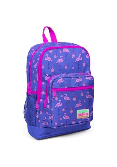 Coral High Kids Lavanta Pembe Flamingo Desenli Dört Bölmeli Okul Sırt Çantası 23112