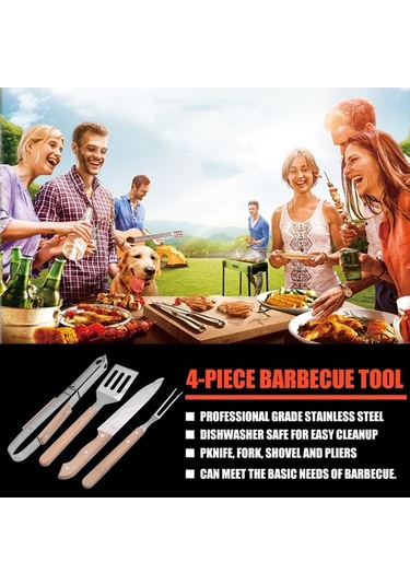 Besthome1 304 Paslanmaz Çelik Saplı 4'lü Barbekü Alet Seti: Bıçak, Çatal, Palet, Pençe - Taşınabilir Kutu İle Evde Ve Dışarda Y Çok Renkli