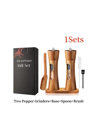Jialan Ahşap Manuel Tuz Ve Karabiber Öğütücü Taban Seti Ahşap