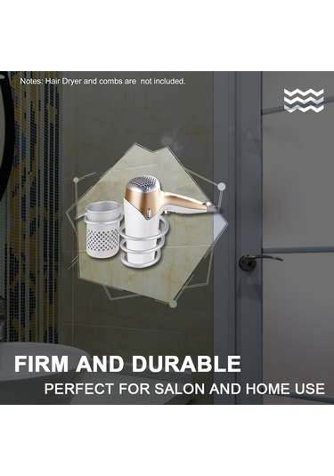 Lemestar Duvar Tipi Aluminyum Saç Kurutucu Tutucu - Banyo Taşınabilir Alet Depolama Rafı Gümüş Renkli