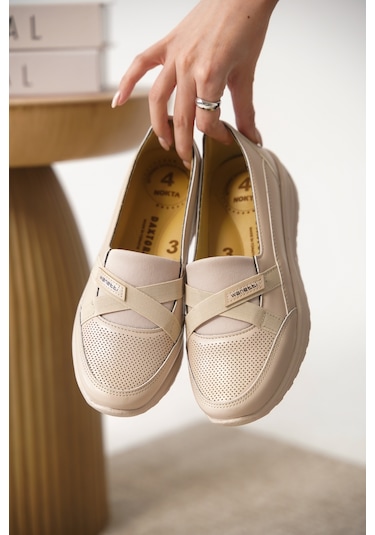 Garantili D0312 Günlük Ortopedik Kadın Babet Ayakkabı Krem