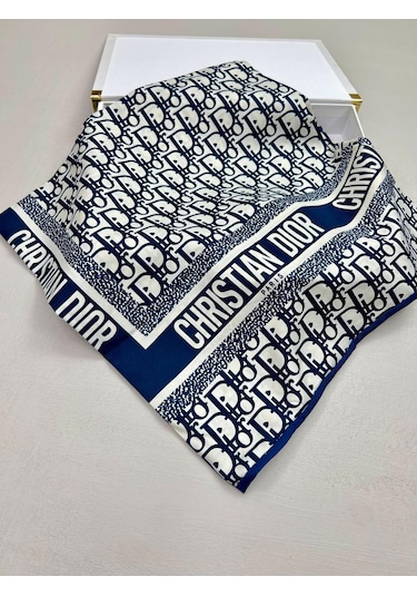 Şalcı Eşarp Dior İthal Twil İpek Eşarp 90x90 Lacivert