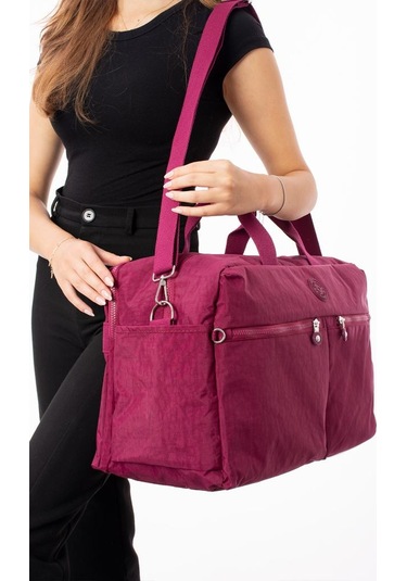 Seyehat Spor Çantası Kabin Boy Valiz 45 35 Cm Omuz Ve Çapraz Askılı Hafif Klinkır Çanta Su İtici Fuşya