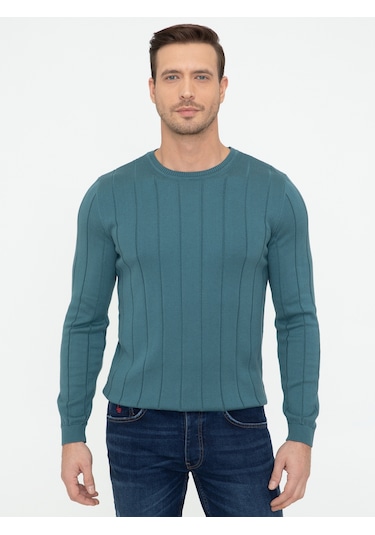 Cacharel Sax Slim Fit Bisiklet Yaka Triko Kazak Mavi