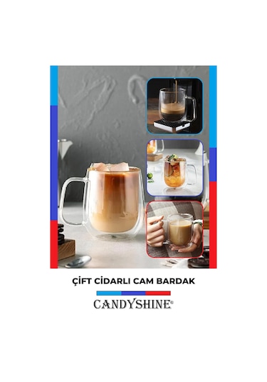 Çift Camlı Çift Çidarlı Bardak 300ml Ev Ofis Fincanı Çift Katlı