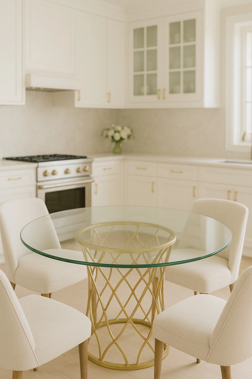 "yuvarlak Temperli Cam Masa Üstü Şeffaf Dayanıklı Cam Tabla Lüks Ve Modern Tasarım" Beyaz