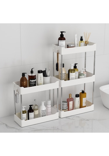 Konesam Banyo Mutfak Dolap Tahtaüstü Organizer - İçkiler Kozmetik Malzemeleri Saklama Rafı - 4 Katlı Paslanmaz Çelik Ayaklı İnci Beyaz Diğer