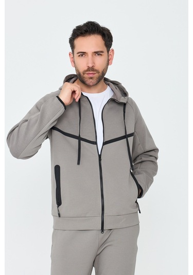White Stone Gri Cepli Kapüşonlu Fermuarlı Erkek Sweatshirt Grey