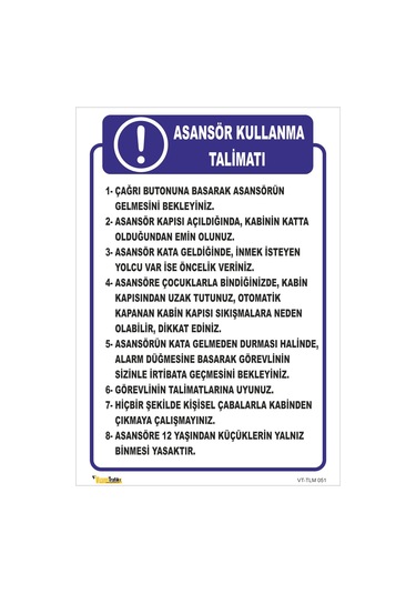 ASANSÖR KULLANMA TALİMATI TLM 051