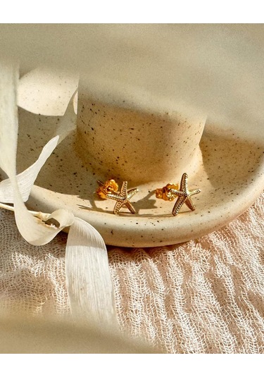 Vkemall Kadınlar İçin 14a Altın Deniz Yıldızı Küpe, Şık Ve Hafif, Alerjiye Dirençli, Zarif Tekstil Bir Çift Gold