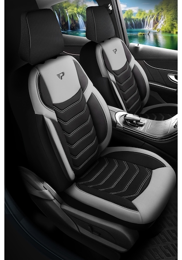 Siyah - Gri Garni Panda Manavgat Serısı Lakos Kumaş Oto Koltuk Kılıfı - Tam Set