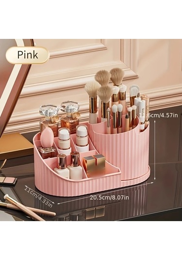 Meridiangoods 360 Dönen Beyaz Makup Organizatör Kutusu - Fırçalar, Rujlar, Cilt Bakımı İçin Kompakt Beyaz