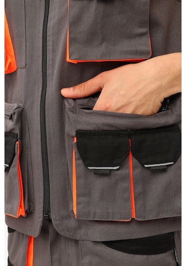 Uniprom Yelek Lizbon Model Çok Cepli Harman Kumaş Füme