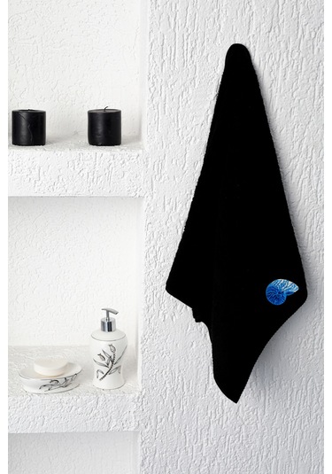 Nakışlı 50x100cm Siyah El Ve Yüz Havlusu
