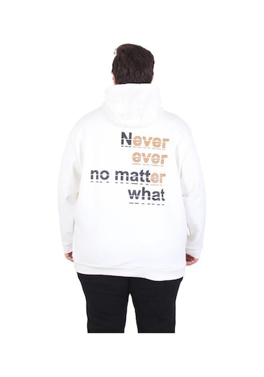 Starbattal Büyük Beden Kapüşonlu Sweat Double Face Never 25706 Ekru Ekru