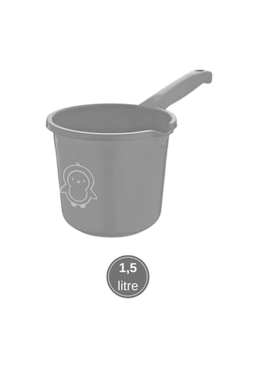2 Li Bebek Banyo Su Kovası Ve Maşrapası Seti, Saplı Oluklu Kova 13lt Ve Maşrapa 1,5lt Set Gri Gri