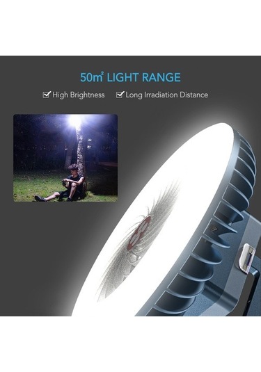 Taşınabilir Kamp Fan Led Fener Mini Masa Fan Usb Şarj 6908 Beyaz