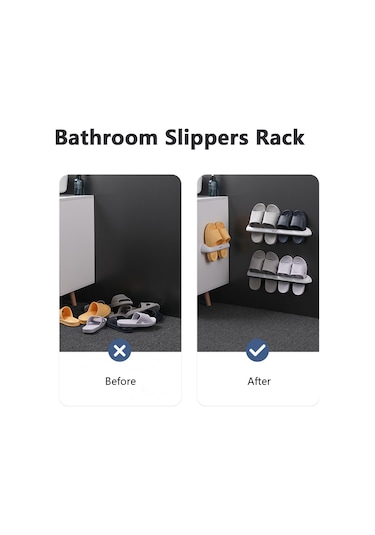 Konesam Küçük Boy Gri Abs Terlik Rafı - Duvar Montajlı, Deliksiz Kurulum, Çok Amaçlı Organizer, Banyo/ev Kullanıma Uygun Diğer