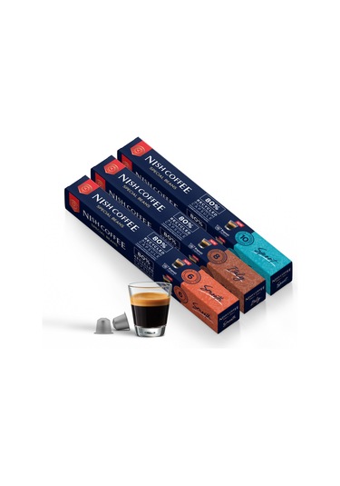 Nish Coffee Nespresso Uyumlu Kapsül Kahve 3'lü Set Smooth,ıtaly,sport -30 Adet Kapsül Kahve