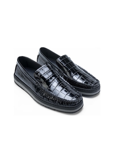 Tamer Tanca Erkek Hakiki Deri Siyah Kroko Loafer Ayakkabı 355 14320 Erk Ayk Sk23/24 Sıyah Kroko Siyah