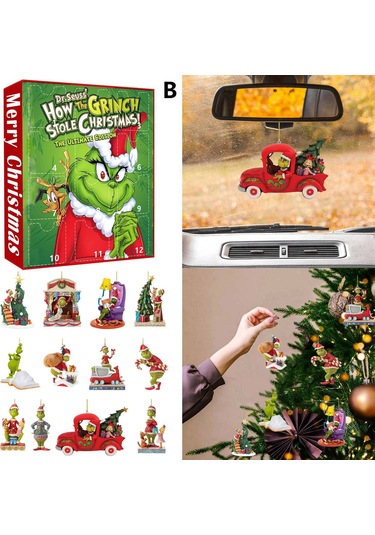 Gajeena Yılbaşı Ağacı Süsü - 12 Saatli Greenwich Şans Kutusu Yeşil Tüylü Canavar Dekoru