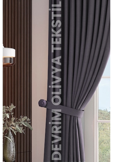 Shy Tekstil Lüks 1. Sınıf Özel Dikim Füme Blackout Fon Perde - Işık Geçirmez, Ekstraforlu Karartma Füme