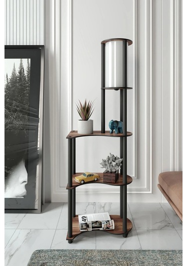 Ravilo Estilo Dekoratif Raflı Lambader Ceviz Ceviz