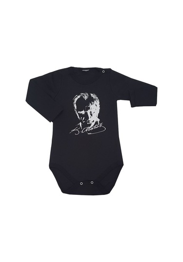 Unisex Bebek Siyah Atatürklü Uzun Kollu Badi - Zıbın