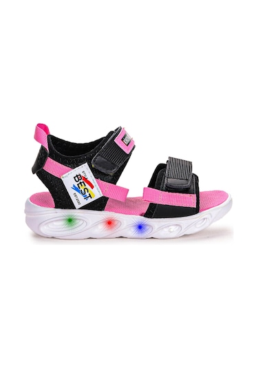 Kiko Kids 100 Işıklı Kız/erkek Çocuk Cırtlı Sandalet Ayakkabı 100 Siyah - Pembe
