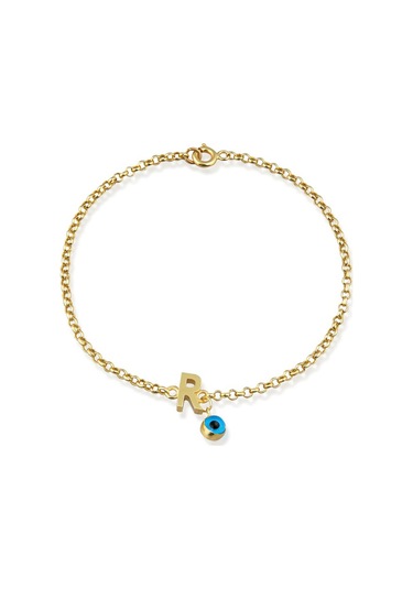 14 Ayar Altın Göz Sallantılı Harf Bileklik - R Sarı Altın