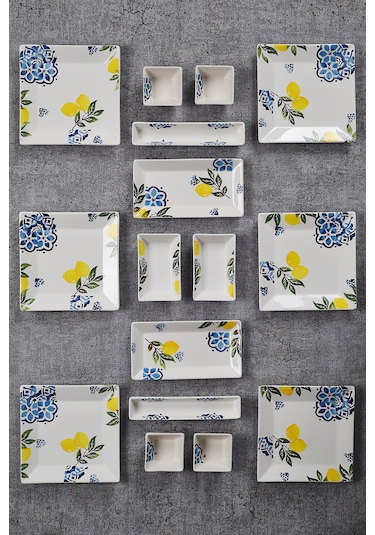 Piatti Naturali 16 Parça 6 Kişilik Limon Kahvaltı Takımı Handmade Sunum Set Çok Renkli