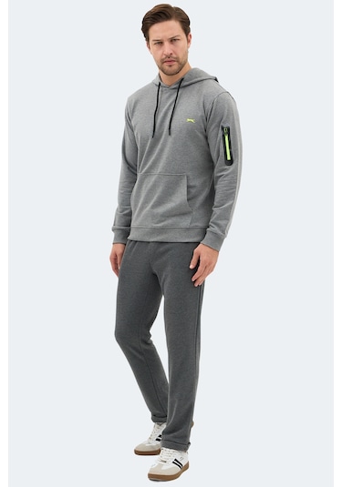 Slazenger Ozzy In Erkek Kanguru Cepli Kapüşonlu Gri Sweatshırt Gri