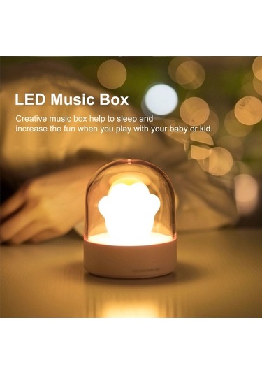 Müzikli Led Gece Lambası Kedi Pençesi Şeklinde Lamba Aydınlatma Gece Başucu Lambası Çocuklar İçin Seyahat Kamp Ofis Ev Dekoru Pembe