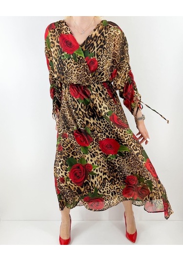 Modaonna Kadın Çiçek Desenli Şifon Elbise Çok Renkli