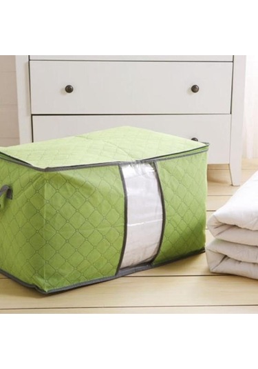 Yeşil Fermuarlı İstiflenebilir Giysi Yorgan Yastık Saklama Çantası Kutusu Ev Organizatör Kılıfı Yeşil