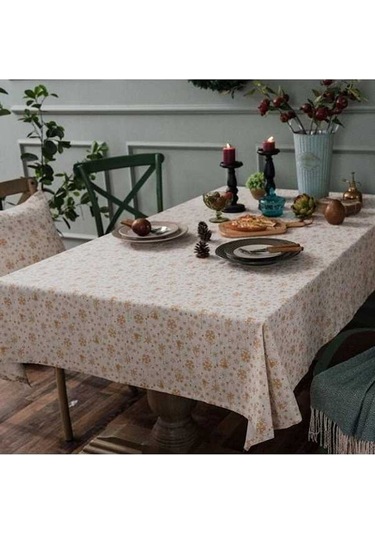 Fastbuy Keten Pamuk Noel Masa Örtüsü, Bronz Dikdörtgen, 140x200cm, Beyaz Beyaz