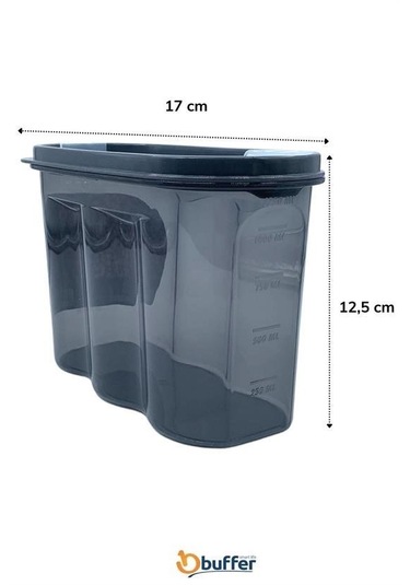 2 Kapaklı Ölçekli Erzak Saklama Kabı - 1,2 Litre Şeffaf